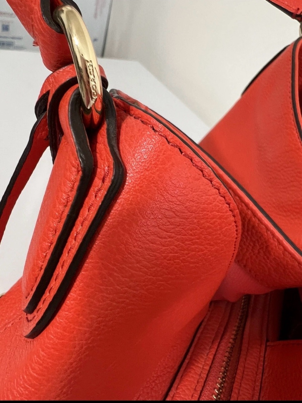 Coach Bright Orange Pebble Leather Shoulder Bag - Picture 10 of 16